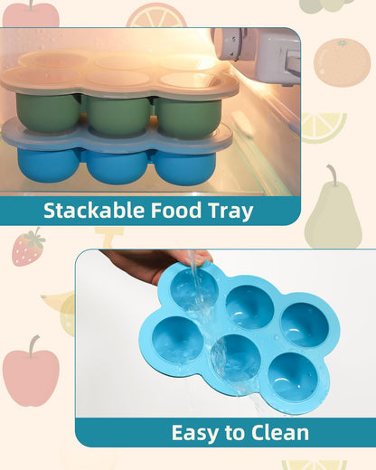 Silicone Baby Food Freezer Tray with Clip-on Lid, 6 x 3 oz, Blue