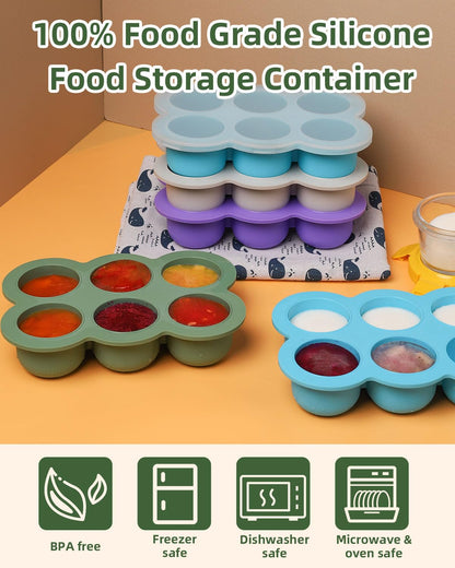 Silicone Baby Food Freezer Tray with Clip-on Lid, 6 x 3 oz, Blue