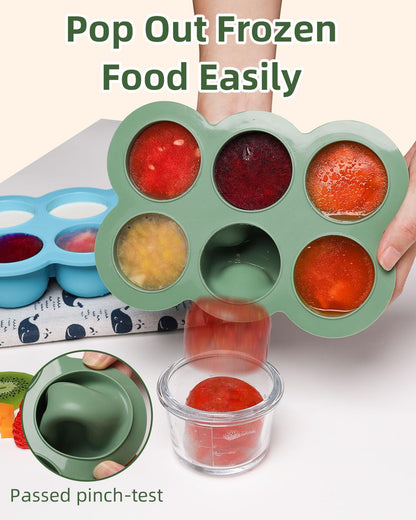 Silicone Baby Food Freezer Tray with Clip-on Lid, 6 x 3 oz, Blue