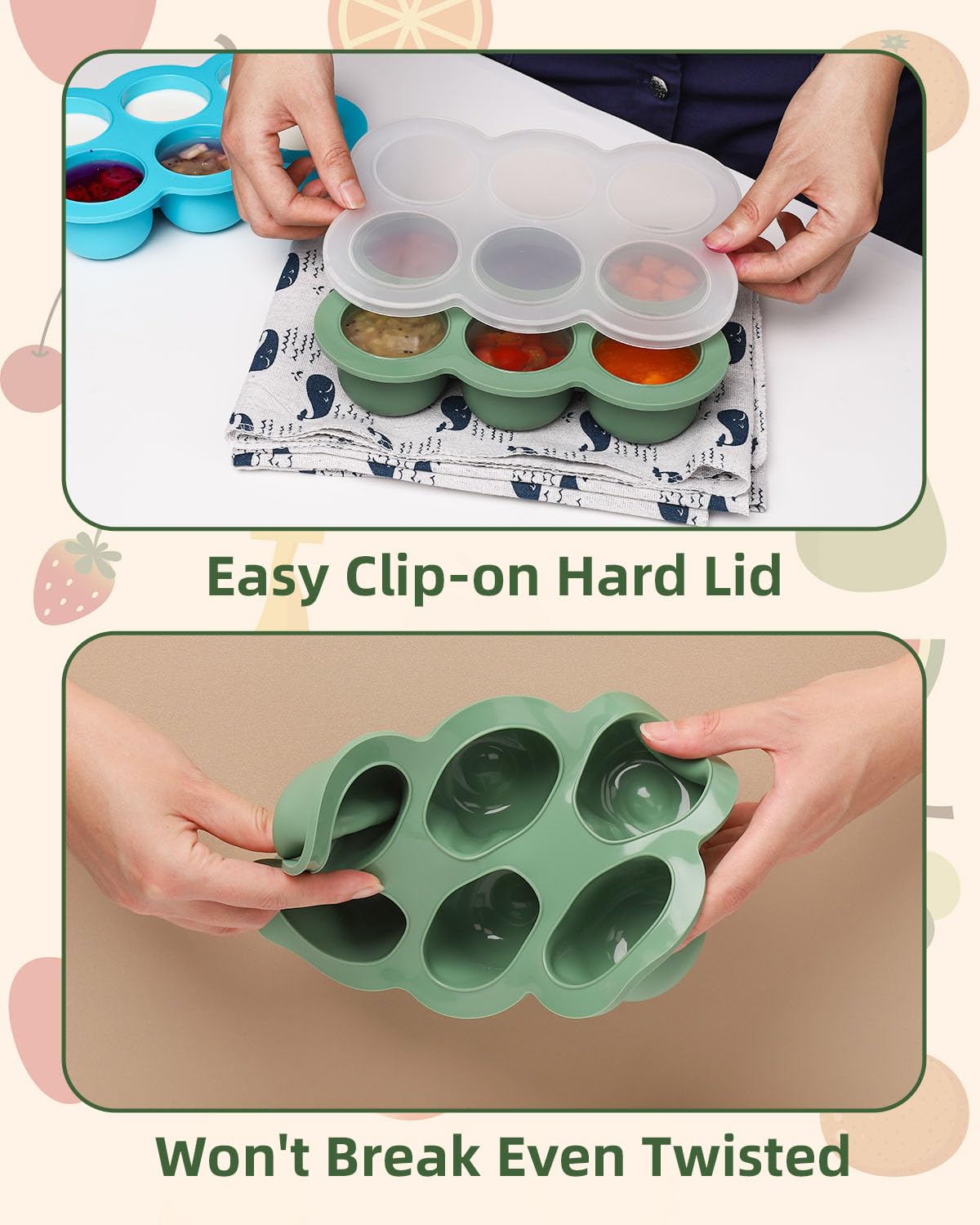 Silicone Baby Food Freezer Tray with Clip-on Lid, 6 x 3 oz, Blue