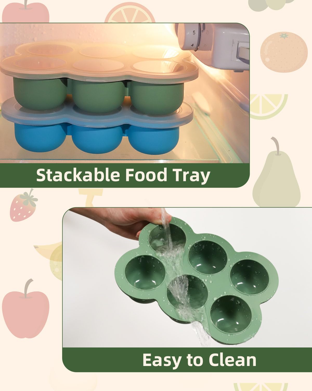 Silicone Baby Food Freezer Tray with Clip-on Lid, 6 x 3 oz, Blue