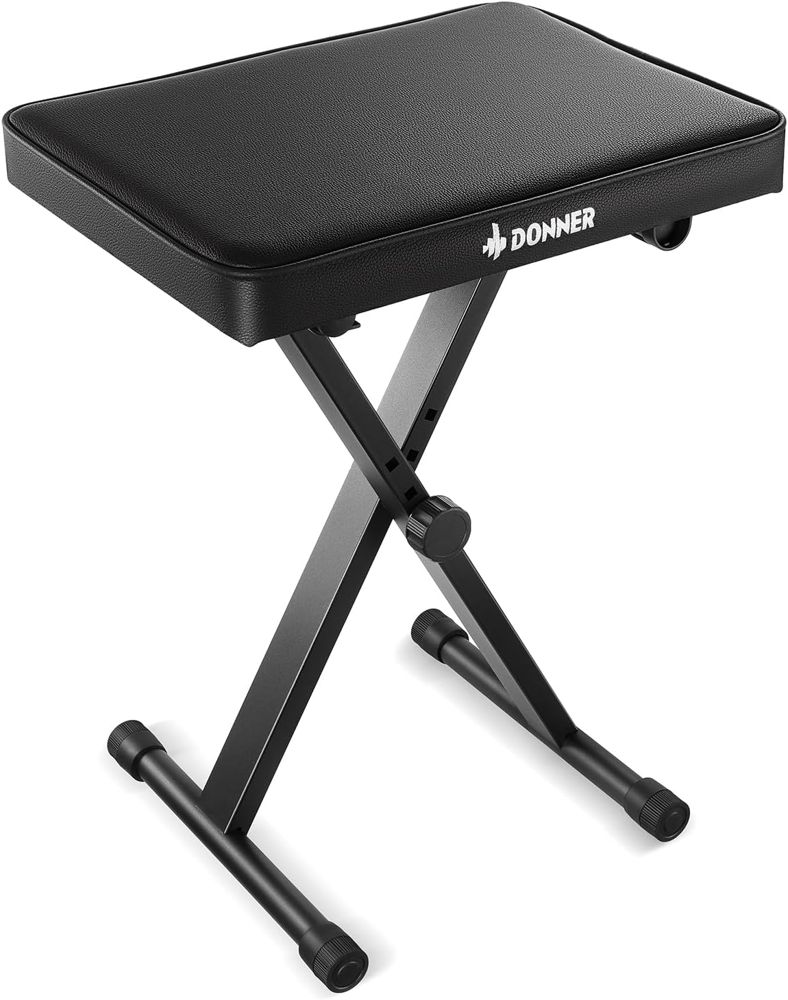 Piano Bench, Adjustable Keyboard Bench Portable Stool Collapsible Chair Foldable Seat X-Style, 2.4 Inch Thickness High-Density Sponge Padded, Non-Skid Design, Black