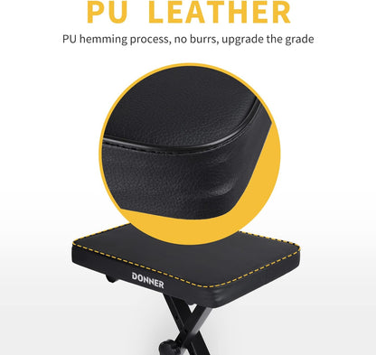 Piano Bench, Adjustable Keyboard Bench Portable Stool Collapsible Chair Foldable Seat X-Style, 2.4 Inch Thickness High-Density Sponge Padded, Non-Skid Design, Black