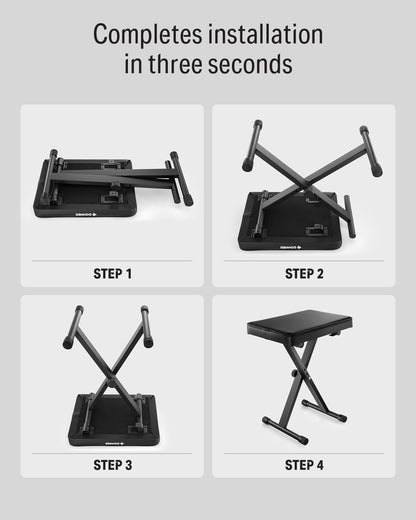 Piano Bench, Adjustable Keyboard Bench Portable Stool Collapsible Chair Foldable Seat X-Style, 2.4 Inch Thickness High-Density Sponge Padded, Non-Skid Design, Black