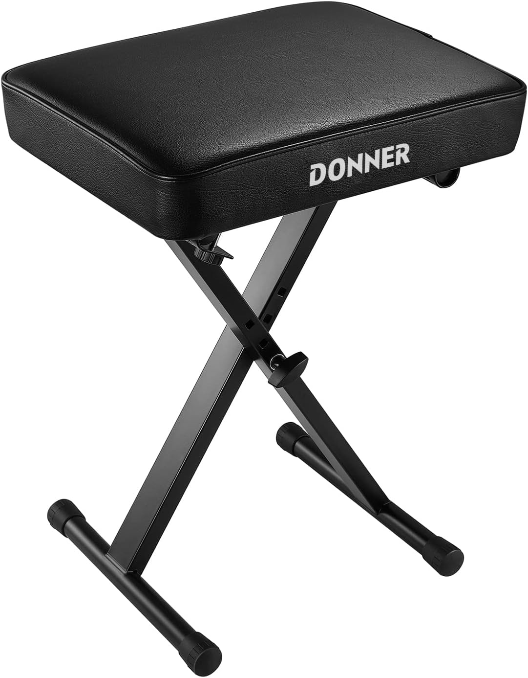 Piano Bench, Adjustable Keyboard Bench Portable Stool Collapsible Chair Foldable Seat X-Style, 2.4 Inch Thickness High-Density Sponge Padded, Non-Skid Design, Black