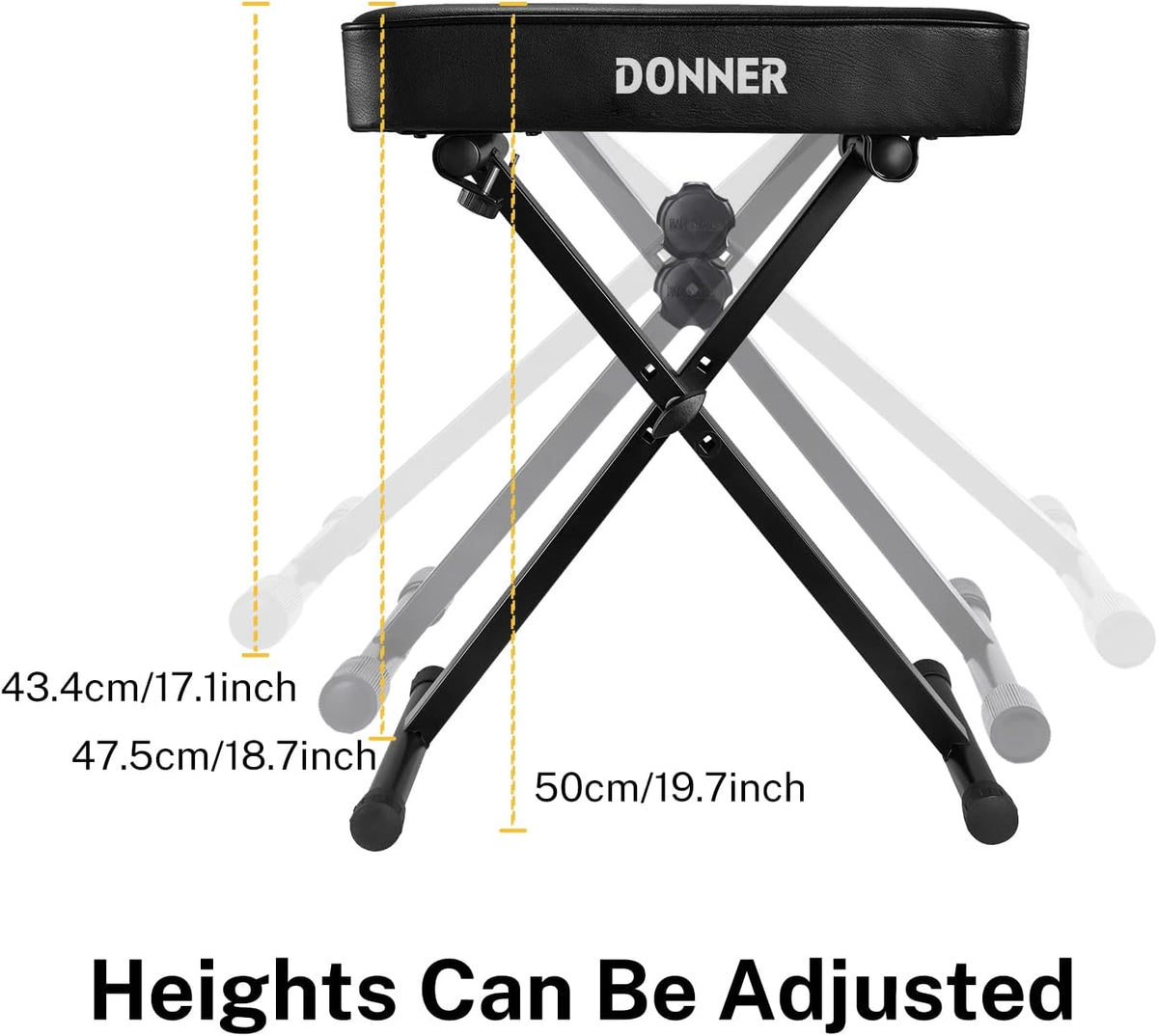 Piano Bench, Adjustable Keyboard Bench Portable Stool Collapsible Chair Foldable Seat X-Style, 2.4 Inch Thickness High-Density Sponge Padded, Non-Skid Design, Black