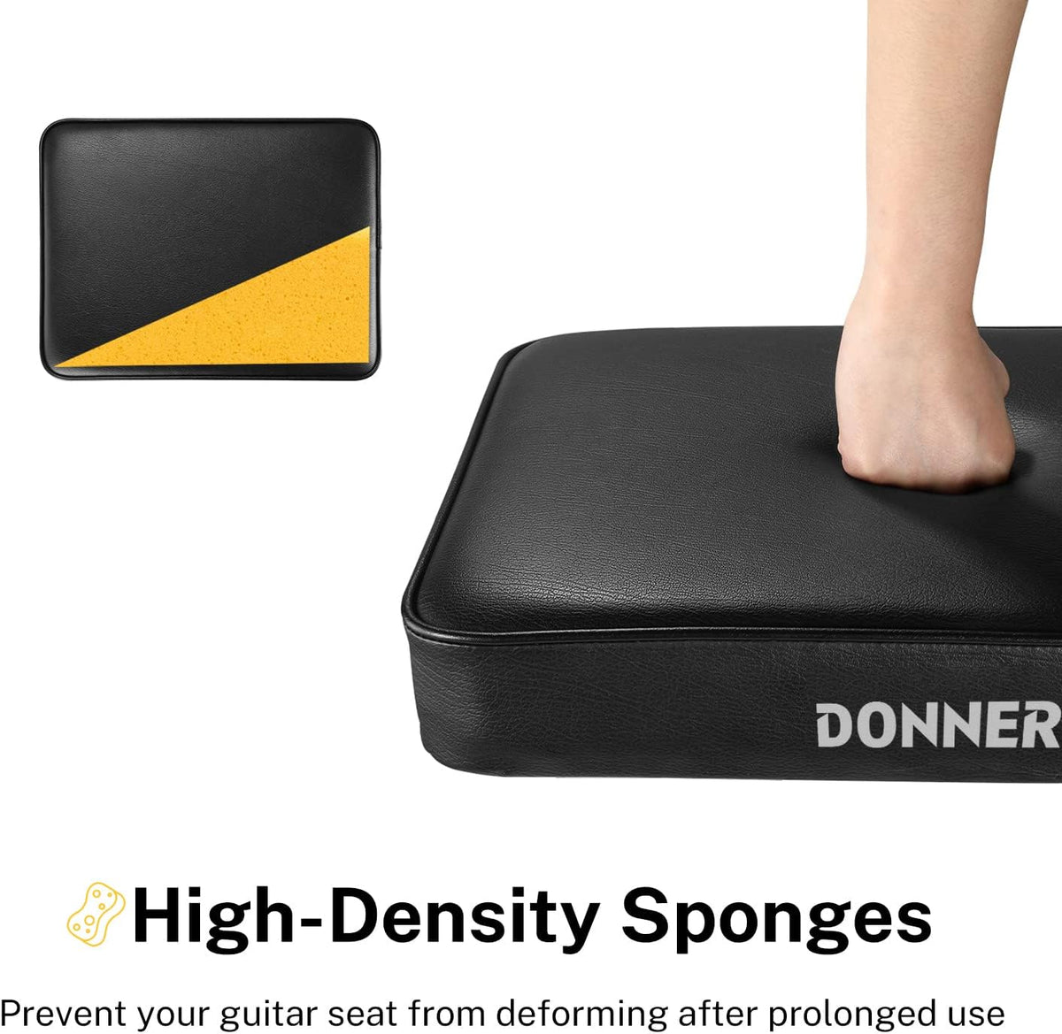 Piano Bench, Adjustable Keyboard Bench Portable Stool Collapsible Chair Foldable Seat X-Style, 2.4 Inch Thickness High-Density Sponge Padded, Non-Skid Design, Black