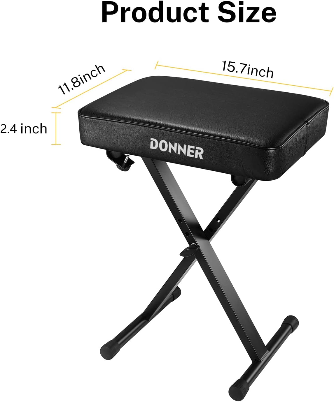Piano Bench, Adjustable Keyboard Bench Portable Stool Collapsible Chair Foldable Seat X-Style, 2.4 Inch Thickness High-Density Sponge Padded, Non-Skid Design, Black