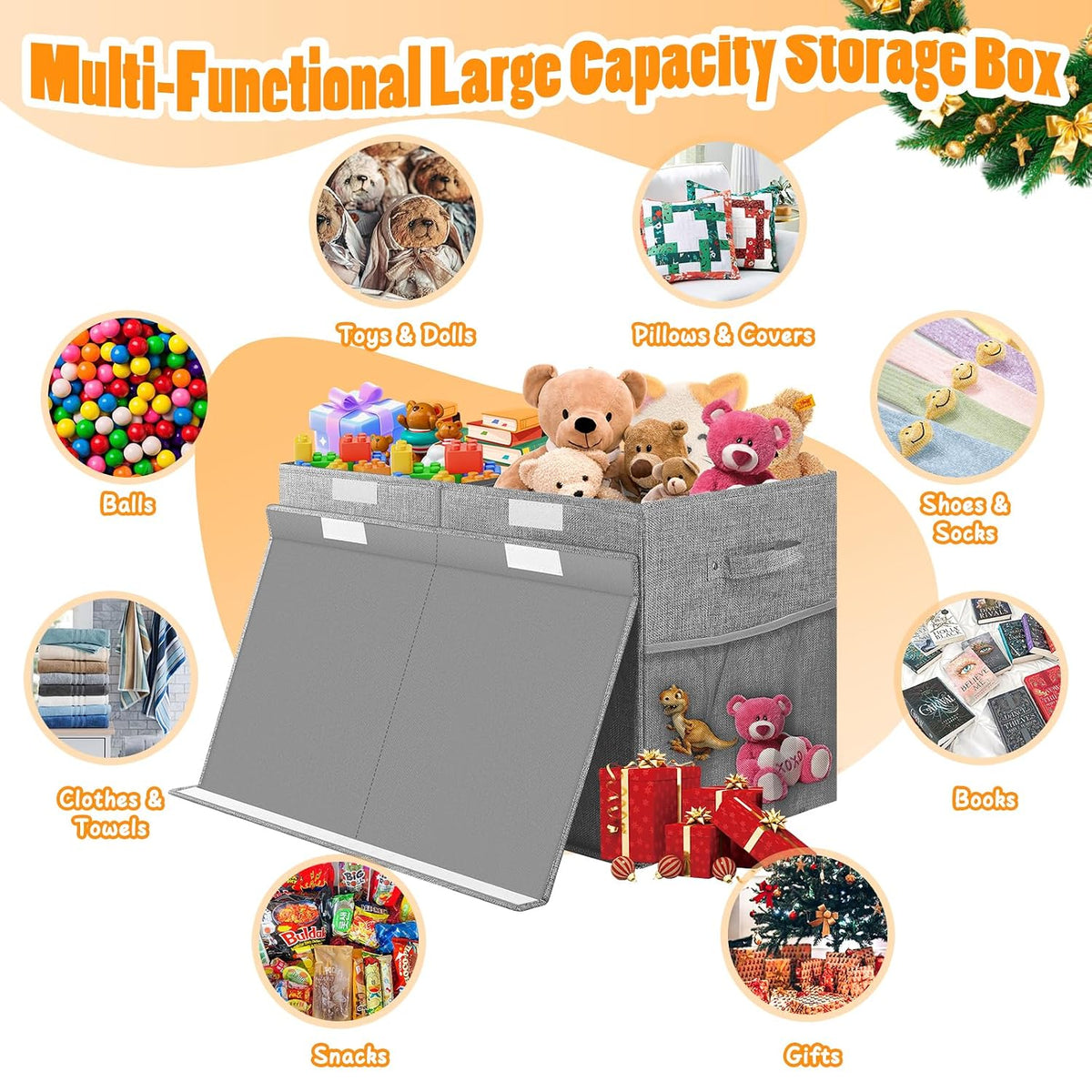 Large Toy Box, Collapsible Storage Bins with Lids, Toy Storage Organizer Toddler Bin Boxes for Kids, Boys, Girls, Toys Chest Storage Basket for Nursery, Living Room, Playroom, Bedroom