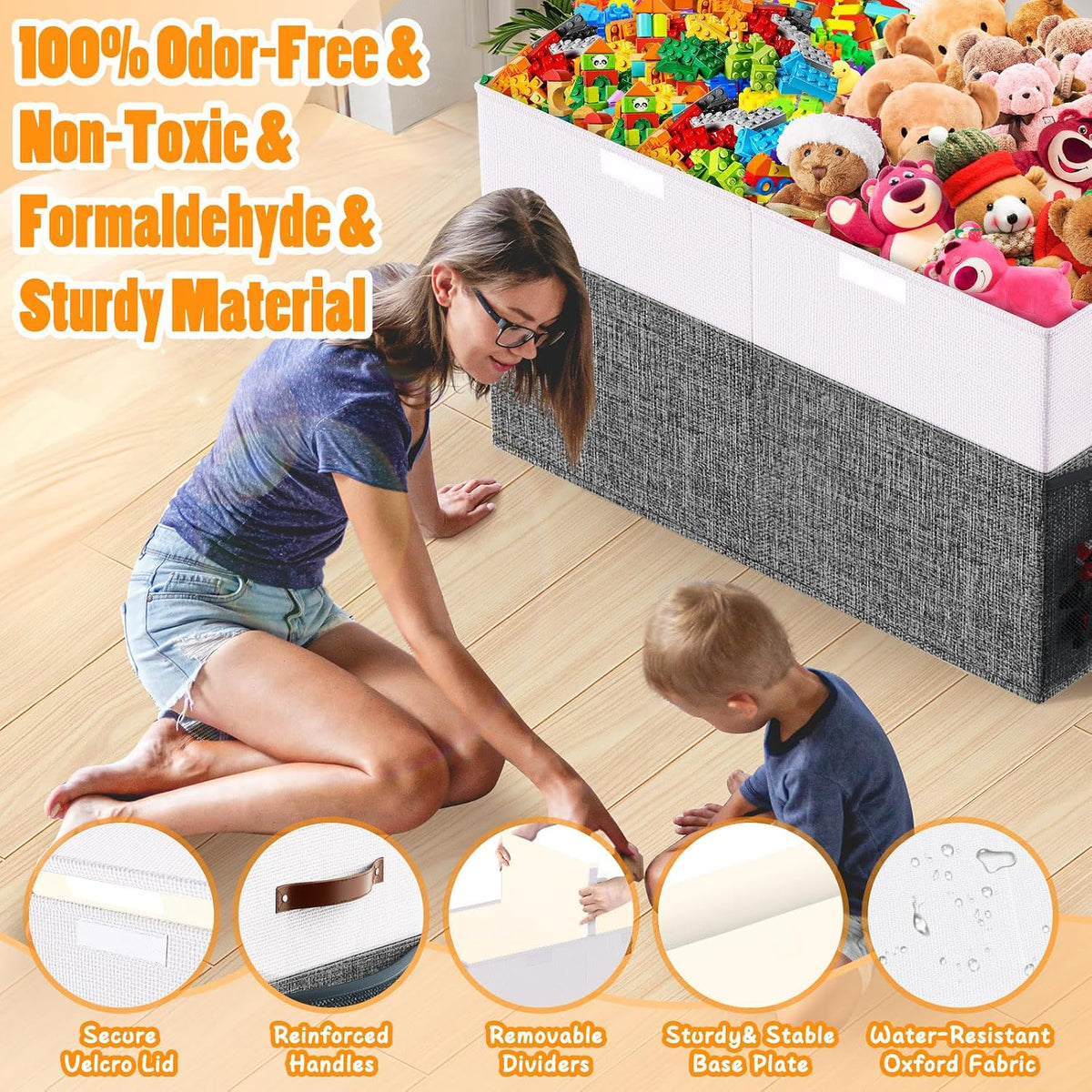 Large Toy Box, Collapsible Storage Bins with Lids, Toy Storage Organizer Toddler Bin Boxes for Kids, Boys, Girls, Toys Chest Storage Basket for Nursery, Living Room, Playroom, Bedroom