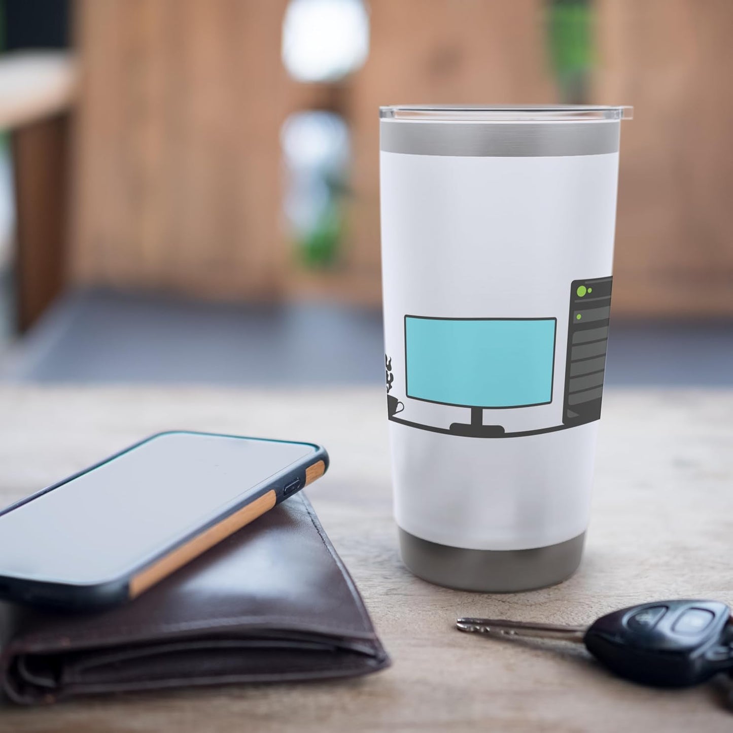 Office Desk with a Calming Tea Blend Stainless Steel Insulated Tumbler