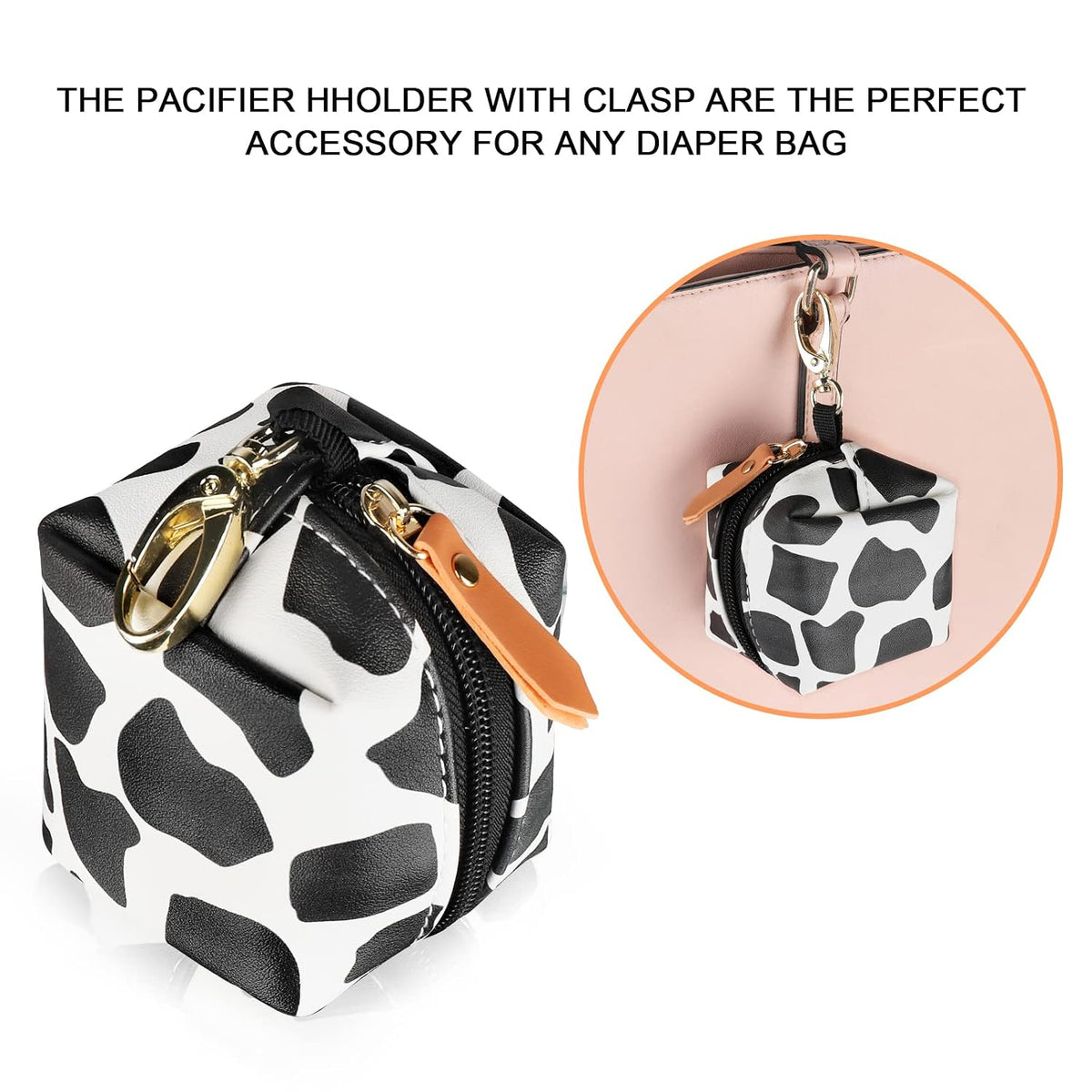 Baby Pacifier Case with Clip, Baby Pacifier Holder Pouch Box for Diaper Bag, Holds 2 Pacifiers for Travel Outdoor Activities, Small Baby Utensils,Black Leopard