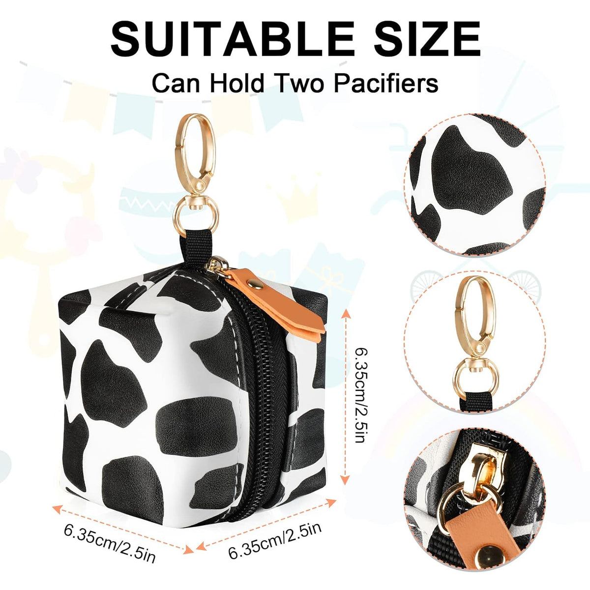 Baby Pacifier Case with Clip, Baby Pacifier Holder Pouch Box for Diaper Bag, Holds 2 Pacifiers for Travel Outdoor Activities, Small Baby Utensils,Black Leopard