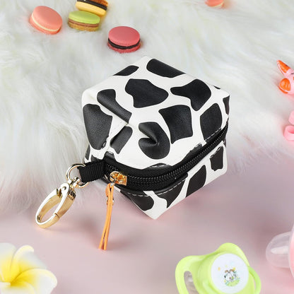 Baby Pacifier Case with Clip, Baby Pacifier Holder Pouch Box for Diaper Bag, Holds 2 Pacifiers for Travel Outdoor Activities, Small Baby Utensils,Black Leopard