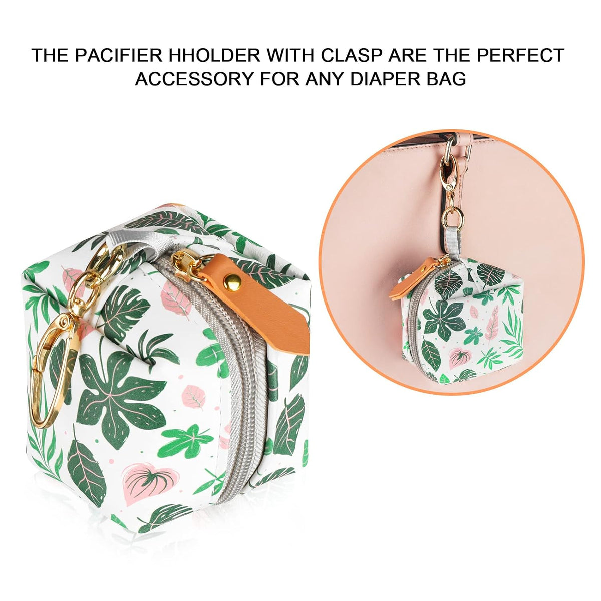 Baby Pacifier Case with Clip, Baby Pacifier Holder Pouch Box for Diaper Bag, Holds 2 Pacifiers for Travel Outdoor Activities, Small Baby Utensils,Black Leopard