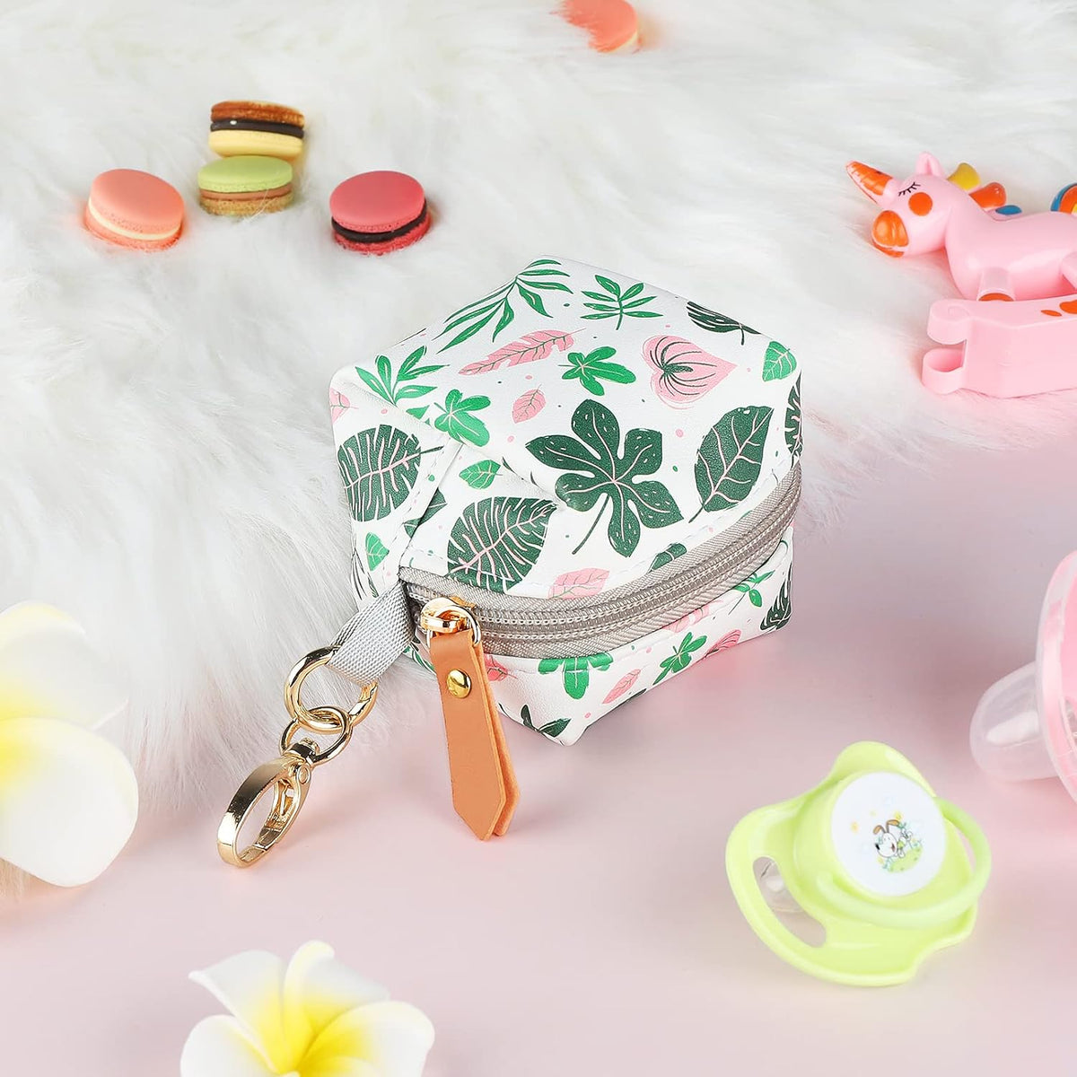 Baby Pacifier Case with Clip, Baby Pacifier Holder Pouch Box for Diaper Bag, Holds 2 Pacifiers for Travel Outdoor Activities, Small Baby Utensils,Black Leopard
