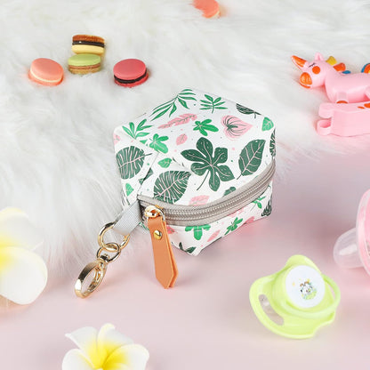 Baby Pacifier Case with Clip, Baby Pacifier Holder Pouch Box for Diaper Bag, Holds 2 Pacifiers for Travel Outdoor Activities, Small Baby Utensils,Black Leopard