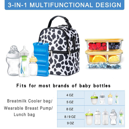 Breastmilk Cooler Bag with Ice Pack Fits 6 Baby Bottles up to 9 Ounce, Breast Milk Pump Cooler Bag with Shoulder Strap for Nursing Mom Daycare, Work, Travel- Black