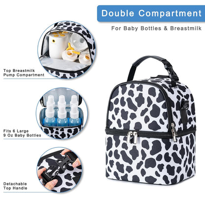 Breastmilk Cooler Bag with Ice Pack Fits 6 Baby Bottles up to 9 Ounce, Breast Milk Pump Cooler Bag with Shoulder Strap for Nursing Mom Daycare, Work, Travel- Black