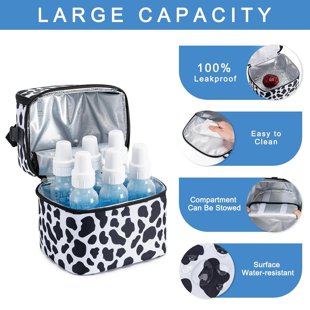 Breastmilk Cooler Bag with Ice Pack Fits 6 Baby Bottles up to 9 Ounce, Breast Milk Pump Cooler Bag with Shoulder Strap for Nursing Mom Daycare, Work, Travel- Black