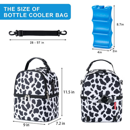 Breastmilk Cooler Bag with Ice Pack Fits 6 Baby Bottles up to 9 Ounce, Breast Milk Pump Cooler Bag with Shoulder Strap for Nursing Mom Daycare, Work, Travel- Black