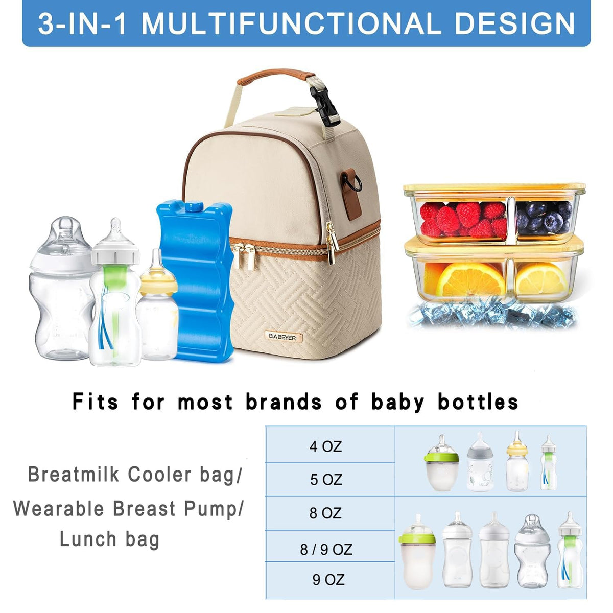 Breastmilk Cooler Bag with Ice Pack Fits 6 Baby Bottles up to 9 Ounce, Breast Milk Pump Cooler Bag with Shoulder Strap for Nursing Mom Daycare, Work, Travel- Black