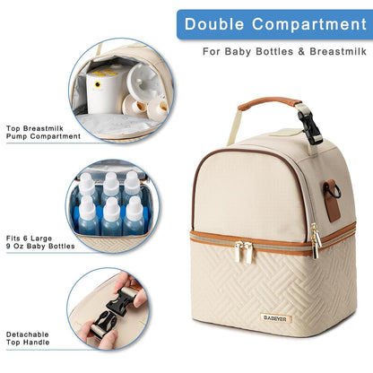 Breastmilk Cooler Bag with Ice Pack Fits 6 Baby Bottles up to 9 Ounce, Breast Milk Pump Cooler Bag with Shoulder Strap for Nursing Mom Daycare, Work, Travel- Black