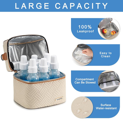 Breastmilk Cooler Bag with Ice Pack Fits 6 Baby Bottles up to 9 Ounce, Breast Milk Pump Cooler Bag with Shoulder Strap for Nursing Mom Daycare, Work, Travel- Black