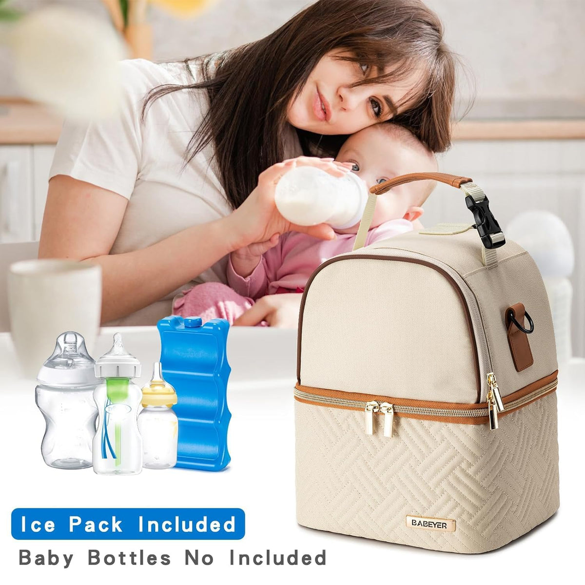 Breastmilk Cooler Bag with Ice Pack Fits 6 Baby Bottles up to 9 Ounce, Breast Milk Pump Cooler Bag with Shoulder Strap for Nursing Mom Daycare, Work, Travel- Black