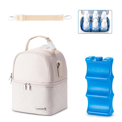 Breastmilk Cooler Bag with Ice Pack Fits 6 Baby Bottles up to 9 Ounce, Breast Milk Pump Cooler Bag with Shoulder Strap for Nursing Mom Daycare, Work, Travel- Black