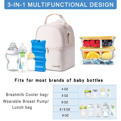 Breastmilk Cooler Bag with Ice Pack Fits 6 Baby Bottles up to 9 Ounce, Breast Milk Pump Cooler Bag with Shoulder Strap for Nursing Mom Daycare, Work, Travel- Black