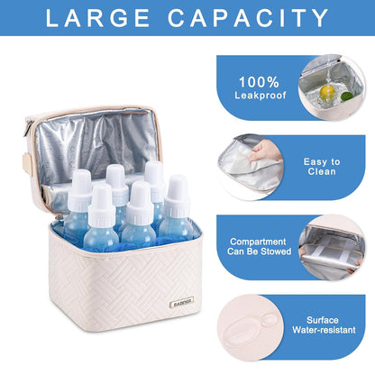 Breastmilk Cooler Bag with Ice Pack Fits 6 Baby Bottles up to 9 Ounce, Breast Milk Pump Cooler Bag with Shoulder Strap for Nursing Mom Daycare, Work, Travel- Black