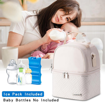 Breastmilk Cooler Bag with Ice Pack Fits 6 Baby Bottles up to 9 Ounce, Breast Milk Pump Cooler Bag with Shoulder Strap for Nursing Mom Daycare, Work, Travel- Black