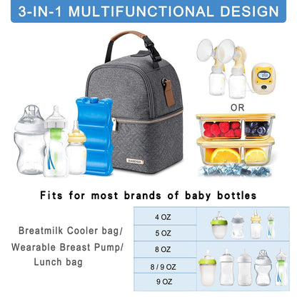 Breastmilk Cooler Bag with Ice Pack Fits 6 Baby Bottles up to 9 Ounce, Breast Milk Pump Cooler Bag with Shoulder Strap for Nursing Mom Daycare, Work, Travel- Black