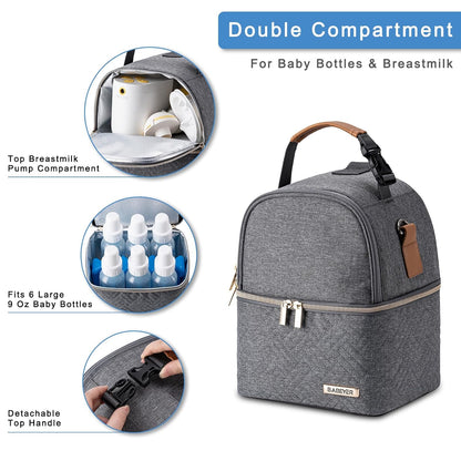 Breastmilk Cooler Bag with Ice Pack Fits 6 Baby Bottles up to 9 Ounce, Breast Milk Pump Cooler Bag with Shoulder Strap for Nursing Mom Daycare, Work, Travel- Black