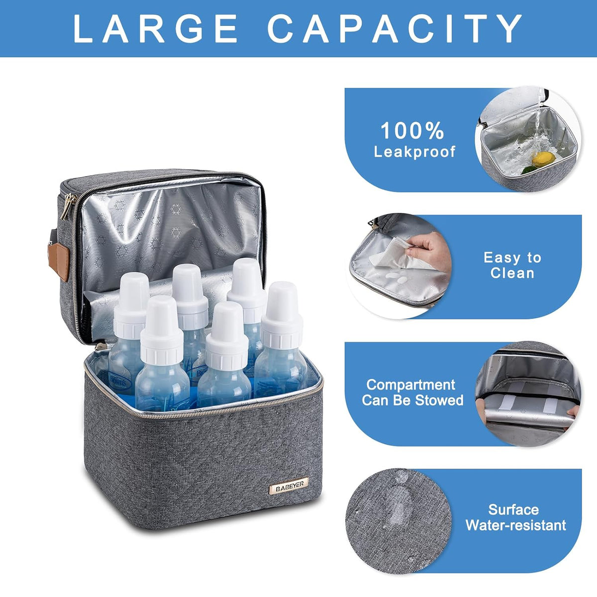 Breastmilk Cooler Bag with Ice Pack Fits 6 Baby Bottles up to 9 Ounce, Breast Milk Pump Cooler Bag with Shoulder Strap for Nursing Mom Daycare, Work, Travel- Black