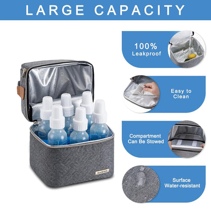 Breastmilk Cooler Bag with Ice Pack Fits 6 Baby Bottles up to 9 Ounce, Breast Milk Pump Cooler Bag with Shoulder Strap for Nursing Mom Daycare, Work, Travel- Black