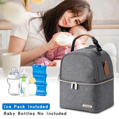 Breastmilk Cooler Bag with Ice Pack Fits 6 Baby Bottles up to 9 Ounce, Breast Milk Pump Cooler Bag with Shoulder Strap for Nursing Mom Daycare, Work, Travel- Black