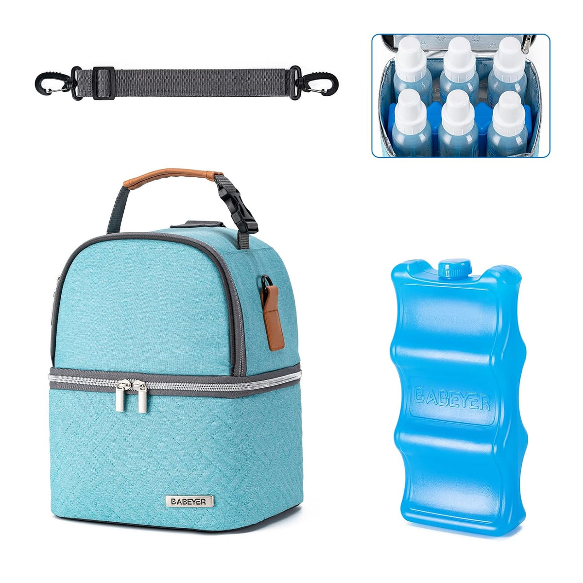 Breastmilk Cooler Bag with Ice Pack Fits 6 Baby Bottles up to 9 Ounce, Breast Milk Pump Cooler Bag with Shoulder Strap for Nursing Mom Daycare, Work, Travel- Black