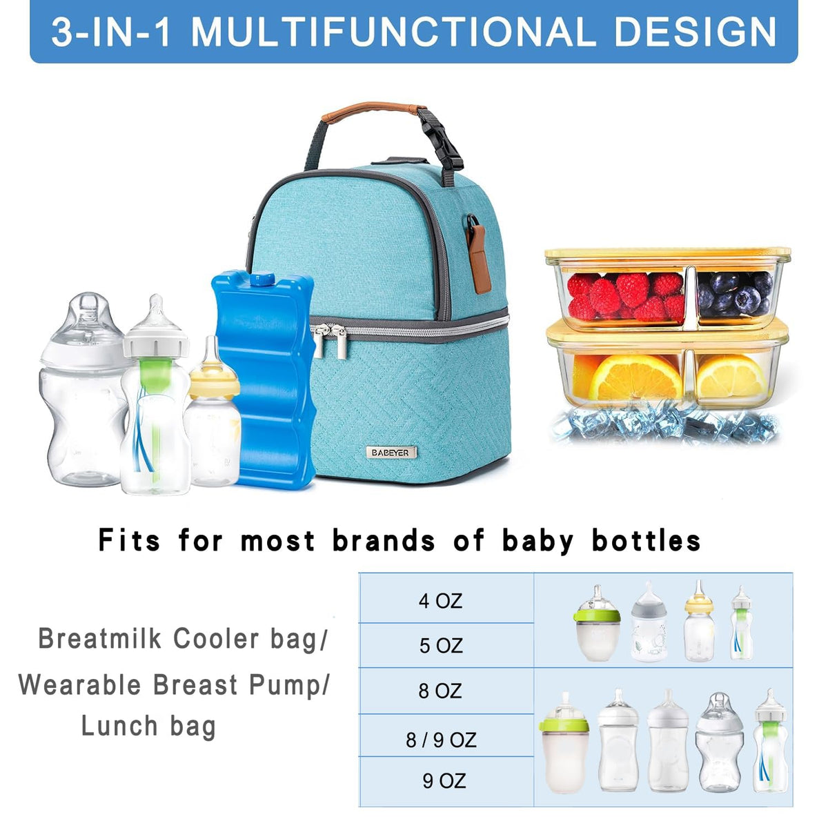 Breastmilk Cooler Bag with Ice Pack Fits 6 Baby Bottles up to 9 Ounce, Breast Milk Pump Cooler Bag with Shoulder Strap for Nursing Mom Daycare, Work, Travel- Black