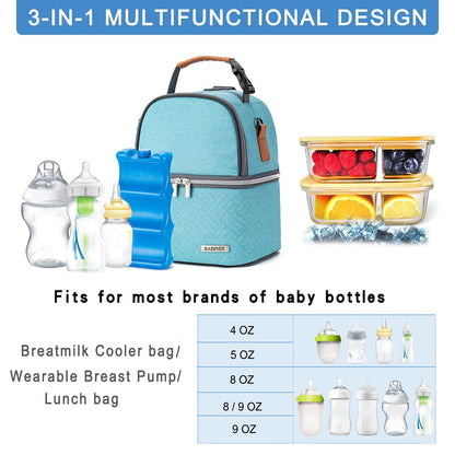 Breastmilk Cooler Bag with Ice Pack Fits 6 Baby Bottles up to 9 Ounce, Breast Milk Pump Cooler Bag with Shoulder Strap for Nursing Mom Daycare, Work, Travel- Black