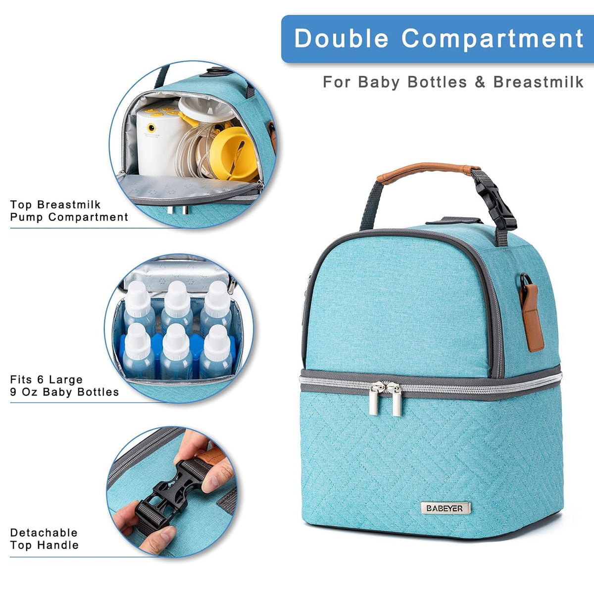 Breastmilk Cooler Bag with Ice Pack Fits 6 Baby Bottles up to 9 Ounce, Breast Milk Pump Cooler Bag with Shoulder Strap for Nursing Mom Daycare, Work, Travel- Black