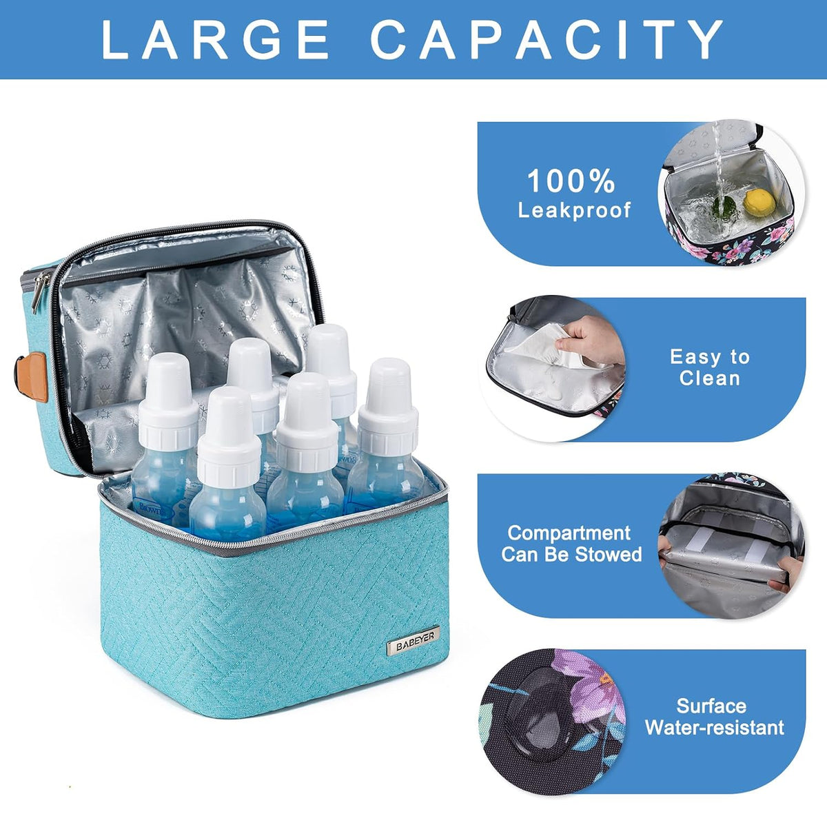Breastmilk Cooler Bag with Ice Pack Fits 6 Baby Bottles up to 9 Ounce, Breast Milk Pump Cooler Bag with Shoulder Strap for Nursing Mom Daycare, Work, Travel- Black