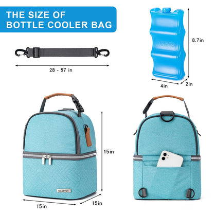 Breastmilk Cooler Bag with Ice Pack Fits 6 Baby Bottles up to 9 Ounce, Breast Milk Pump Cooler Bag with Shoulder Strap for Nursing Mom Daycare, Work, Travel- Black