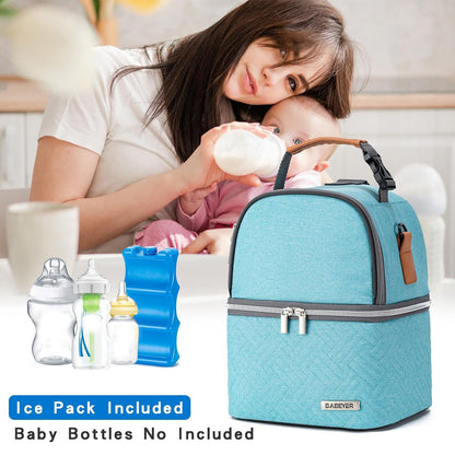 Breastmilk Cooler Bag with Ice Pack Fits 6 Baby Bottles up to 9 Ounce, Breast Milk Pump Cooler Bag with Shoulder Strap for Nursing Mom Daycare, Work, Travel- Black