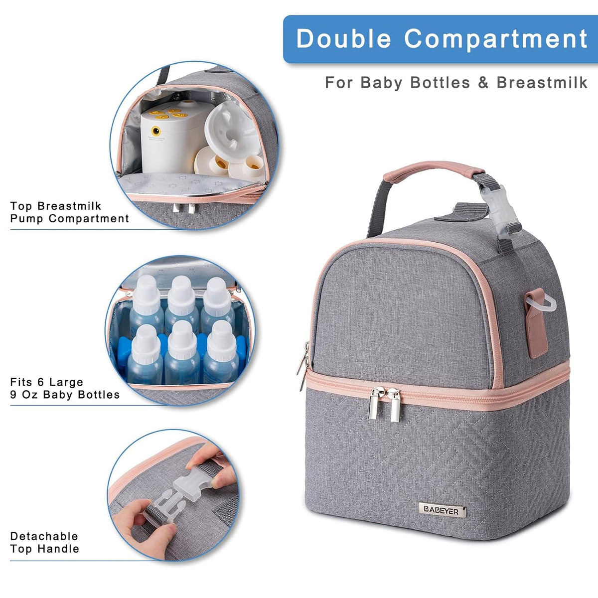 Breastmilk Cooler Bag with Ice Pack Fits 6 Baby Bottles up to 9 Ounce, Breast Milk Pump Cooler Bag with Shoulder Strap for Nursing Mom Daycare, Work, Travel- Black