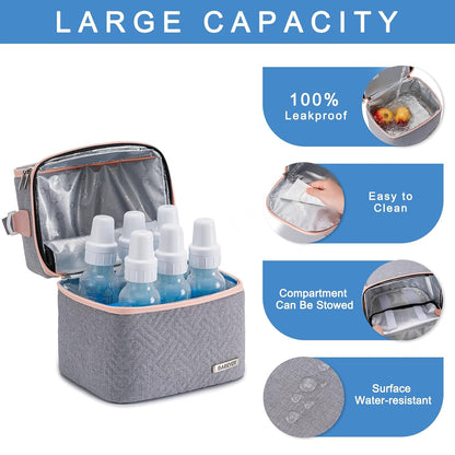 Breastmilk Cooler Bag with Ice Pack Fits 6 Baby Bottles up to 9 Ounce, Breast Milk Pump Cooler Bag with Shoulder Strap for Nursing Mom Daycare, Work, Travel- Black