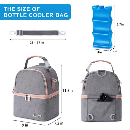 Breastmilk Cooler Bag with Ice Pack Fits 6 Baby Bottles up to 9 Ounce, Breast Milk Pump Cooler Bag with Shoulder Strap for Nursing Mom Daycare, Work, Travel- Black