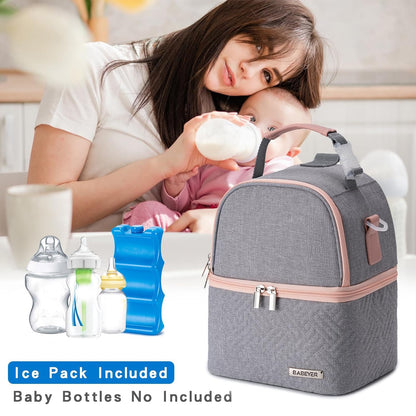 Breastmilk Cooler Bag with Ice Pack Fits 6 Baby Bottles up to 9 Ounce, Breast Milk Pump Cooler Bag with Shoulder Strap for Nursing Mom Daycare, Work, Travel- Black
