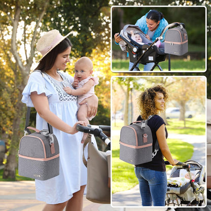 Breastmilk Cooler Bag with Ice Pack Fits 6 Baby Bottles up to 9 Ounce, Breast Milk Pump Cooler Bag with Shoulder Strap for Nursing Mom Daycare, Work, Travel- Black